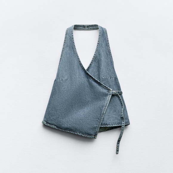 Zara TRF denim halter top Blue denim NWT - Picture 3 of 5